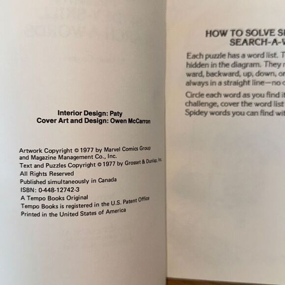 Stan Lee Presents Spidey-Skill Search-A-Words VTG 1970s Marvel Comics crossword - Picture 6 of 8